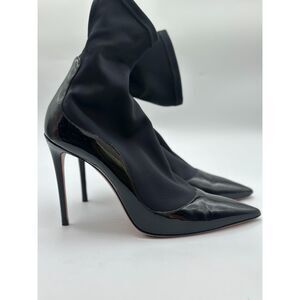 Aquazzura Black Patent Leather Sock Bootie Heels Size 39.5